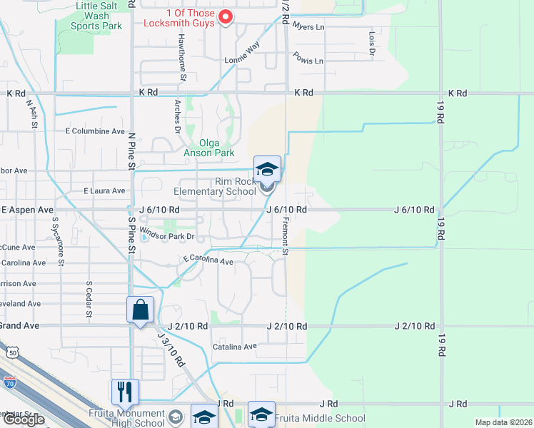 map of restaurants, bars, coffee shops, grocery stores, and more near 1851 J 6/10 Road in Fruita