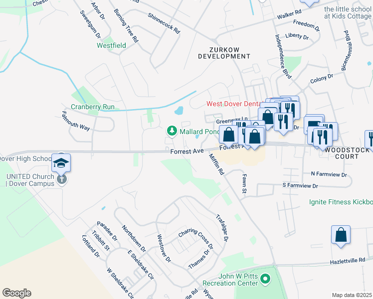 map of restaurants, bars, coffee shops, grocery stores, and more near 21 Par Haven Drive in Dover
