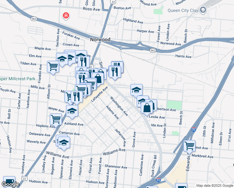map of restaurants, bars, coffee shops, grocery stores, and more near 4532 Smith Road in Cincinnati