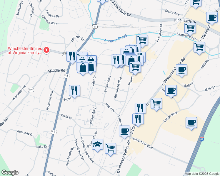 map of restaurants, bars, coffee shops, grocery stores, and more near 110 Taft Avenue in Winchester