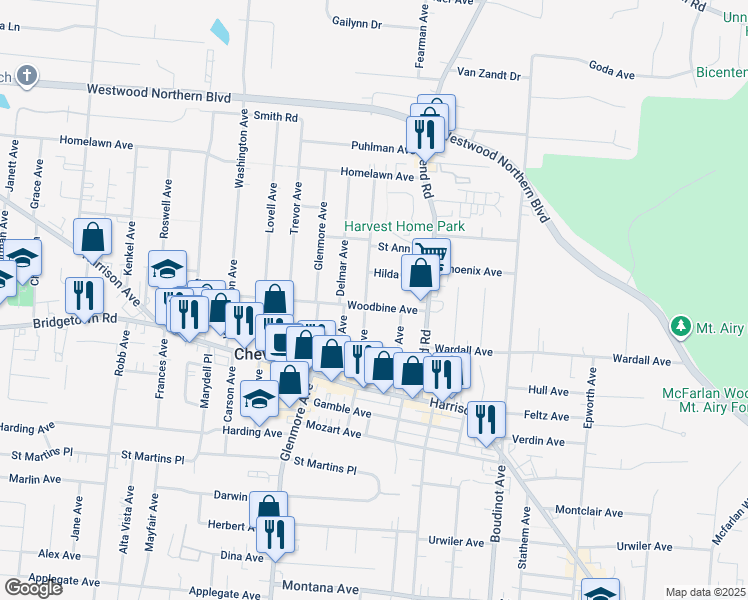 map of restaurants, bars, coffee shops, grocery stores, and more near 3917 Davis Avenue in Cheviot
