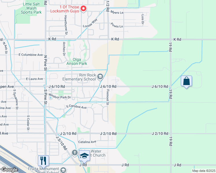 map of restaurants, bars, coffee shops, grocery stores, and more near J 6/10 Road in Fruita