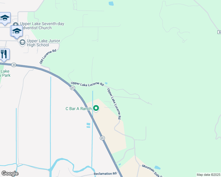 map of restaurants, bars, coffee shops, grocery stores, and more near 9160 Upper Lake Lucerne Road in Upper Lake