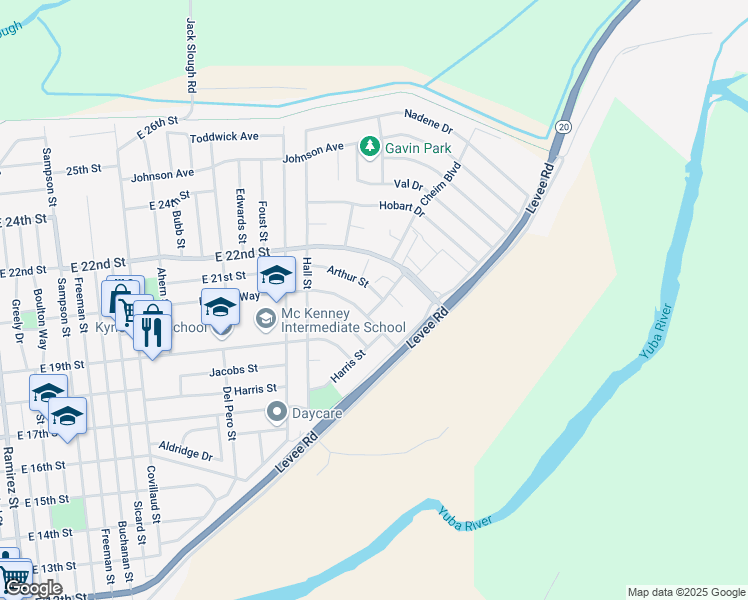 map of restaurants, bars, coffee shops, grocery stores, and more near 1174 Arthur Street in Marysville