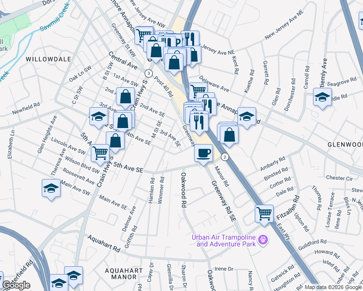 map of restaurants, bars, coffee shops, grocery stores, and more near 101 Independence Avenue Southeast in Washington