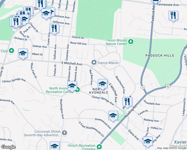 map of restaurants, bars, coffee shops, grocery stores, and more near 4014 Red Bud Avenue in Cincinnati