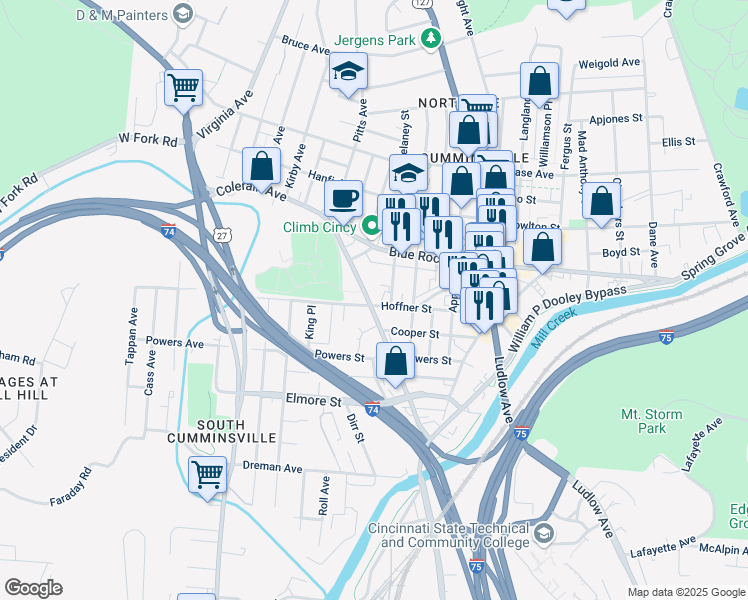 map of restaurants, bars, coffee shops, grocery stores, and more near 4004 Colerain Avenue in Cincinnati