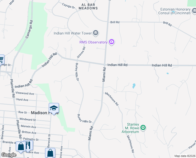 map of restaurants, bars, coffee shops, grocery stores, and more near 4925 Miami Road in Cincinnati