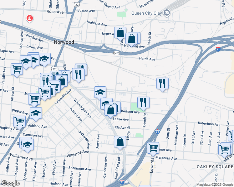 map of restaurants, bars, coffee shops, grocery stores, and more near 2403 Park Avenue in Cincinnati