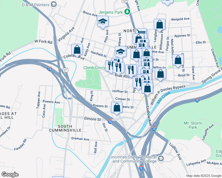 map of restaurants, bars, coffee shops, grocery stores, and more near 4004 Colerain Avenue in Cincinnati