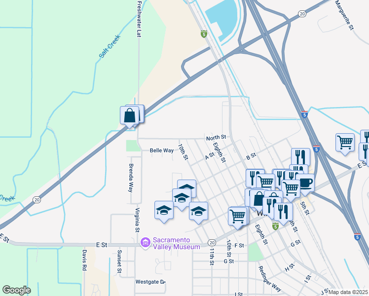 map of restaurants, bars, coffee shops, grocery stores, and more near 13 10th Street in Williams