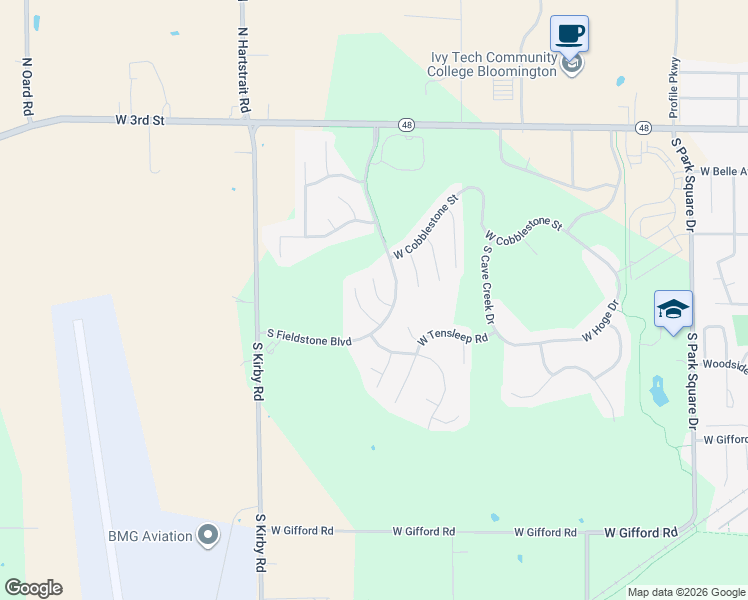 map of restaurants, bars, coffee shops, grocery stores, and more near 5717 West Monarch Court in Bloomington