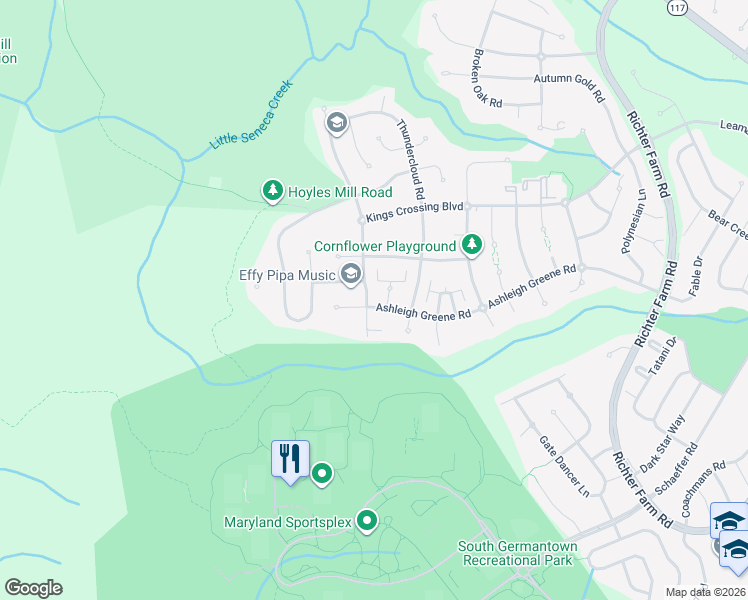 map of restaurants, bars, coffee shops, grocery stores, and more near 14411 Ashleigh Greene Road in Boyds