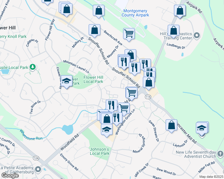 map of restaurants, bars, coffee shops, grocery stores, and more near 7919 Coriander Drive in Gaithersburg