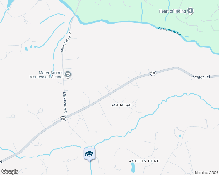 map of restaurants, bars, coffee shops, grocery stores, and more near 900 Ashton Road in Ashton-Sandy Spring