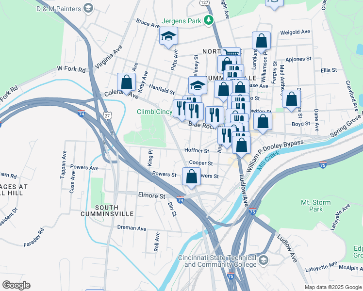 map of restaurants, bars, coffee shops, grocery stores, and more near 4004 Colerain Avenue in Cincinnati