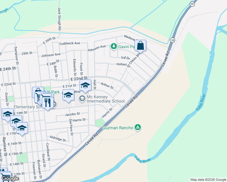 map of restaurants, bars, coffee shops, grocery stores, and more near 1174 Arthur Street in Marysville
