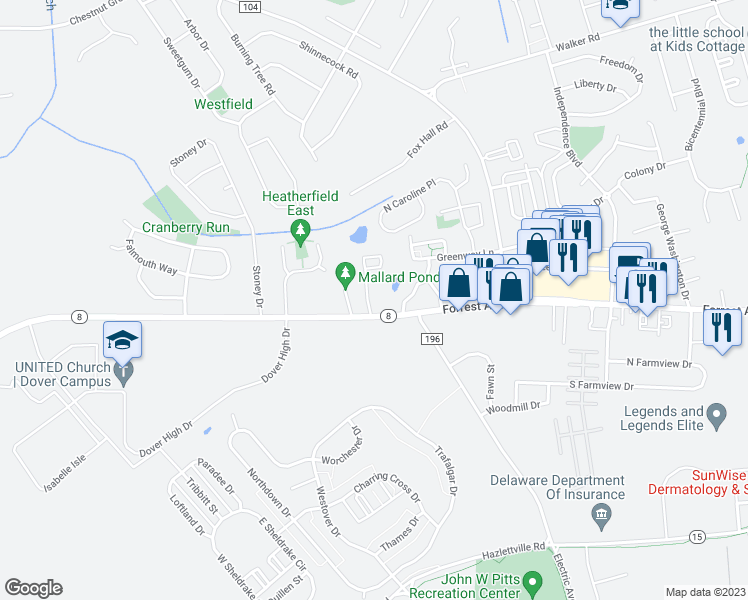 map of restaurants, bars, coffee shops, grocery stores, and more near 21 Par Haven Drive in Dover