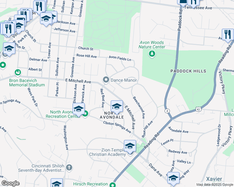 map of restaurants, bars, coffee shops, grocery stores, and more near in Cincinnati