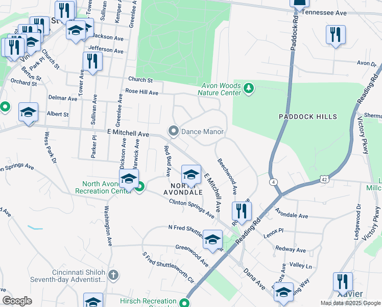 map of restaurants, bars, coffee shops, grocery stores, and more near in Cincinnati
