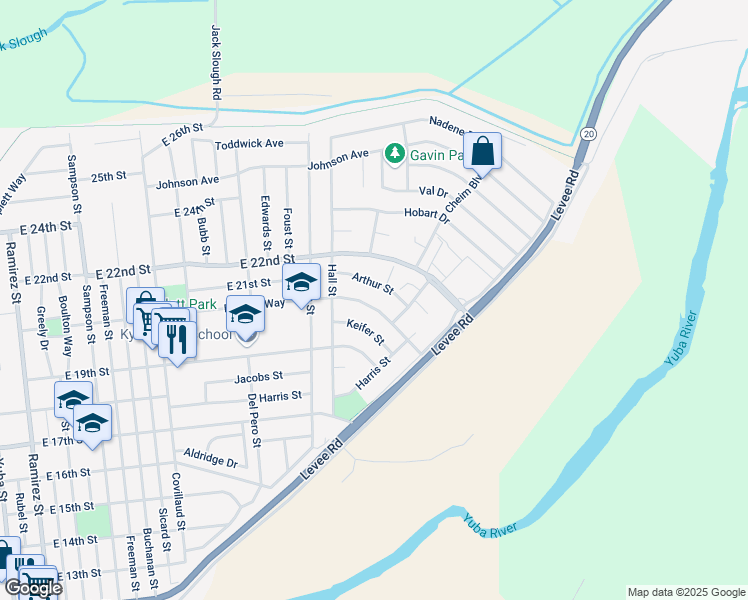 map of restaurants, bars, coffee shops, grocery stores, and more near 1145 Rideout Way in Marysville