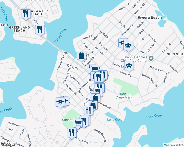 map of restaurants, bars, coffee shops, grocery stores, and more near 8471 Fort Smallwood Road in Pasadena