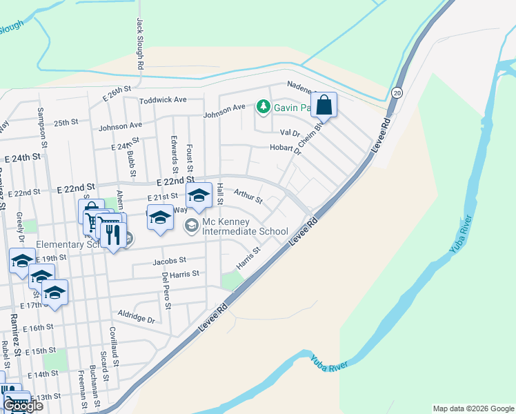 map of restaurants, bars, coffee shops, grocery stores, and more near 1174 Arthur Street in Marysville