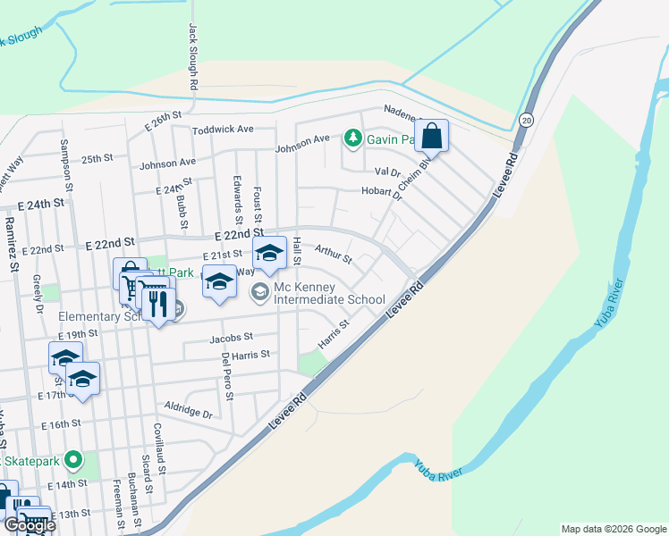 map of restaurants, bars, coffee shops, grocery stores, and more near 1145 Rideout Way in Marysville
