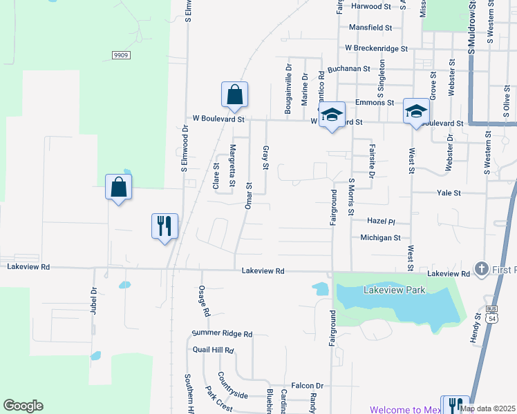 map of restaurants, bars, coffee shops, grocery stores, and more near 1522 Ashley Court in Mexico