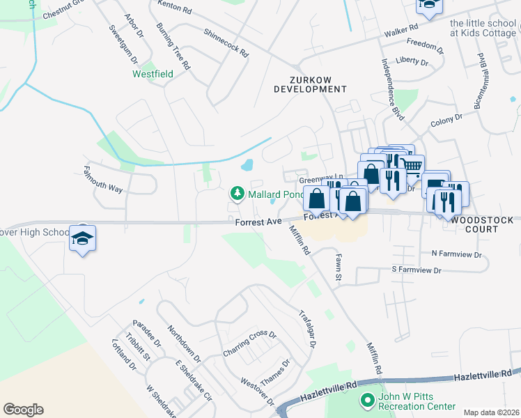 map of restaurants, bars, coffee shops, grocery stores, and more near 21 Par Haven Drive in Dover