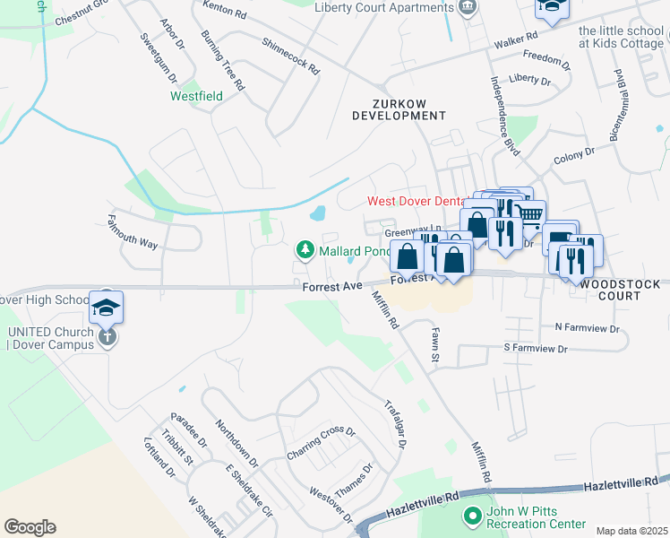 map of restaurants, bars, coffee shops, grocery stores, and more near 21 Par Haven Drive in Dover