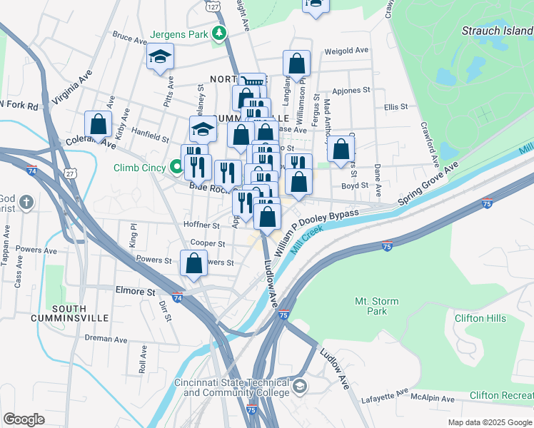 map of restaurants, bars, coffee shops, grocery stores, and more near 4019 Spring Grove Avenue in Cincinnati