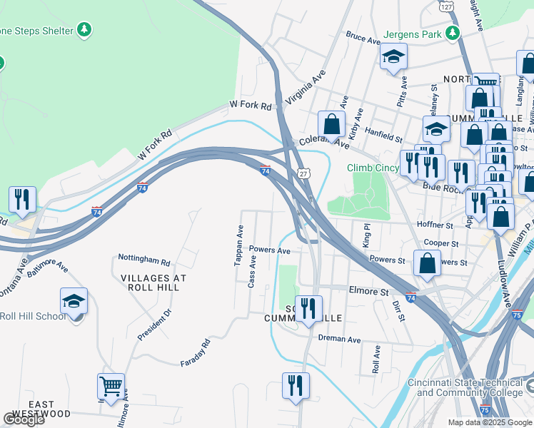 map of restaurants, bars, coffee shops, grocery stores, and more near 3947 Herron Avenue in Cincinnati