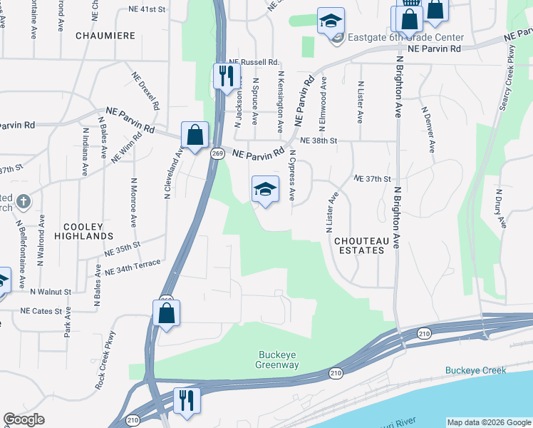 map of restaurants, bars, coffee shops, grocery stores, and more near 3701 North Jackson Avenue in Kansas City