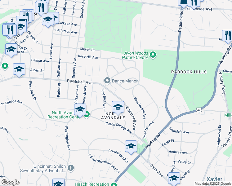 map of restaurants, bars, coffee shops, grocery stores, and more near in Cincinnati