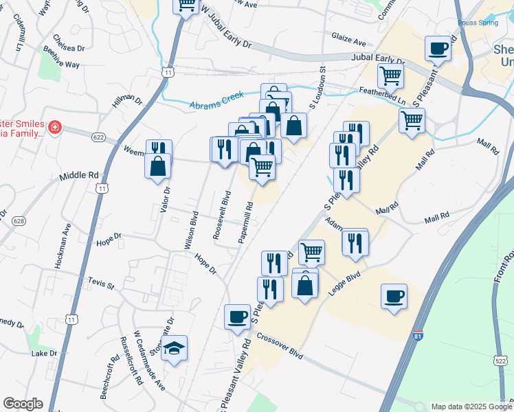 map of restaurants, bars, coffee shops, grocery stores, and more near 2244 Papermill Road in Winchester