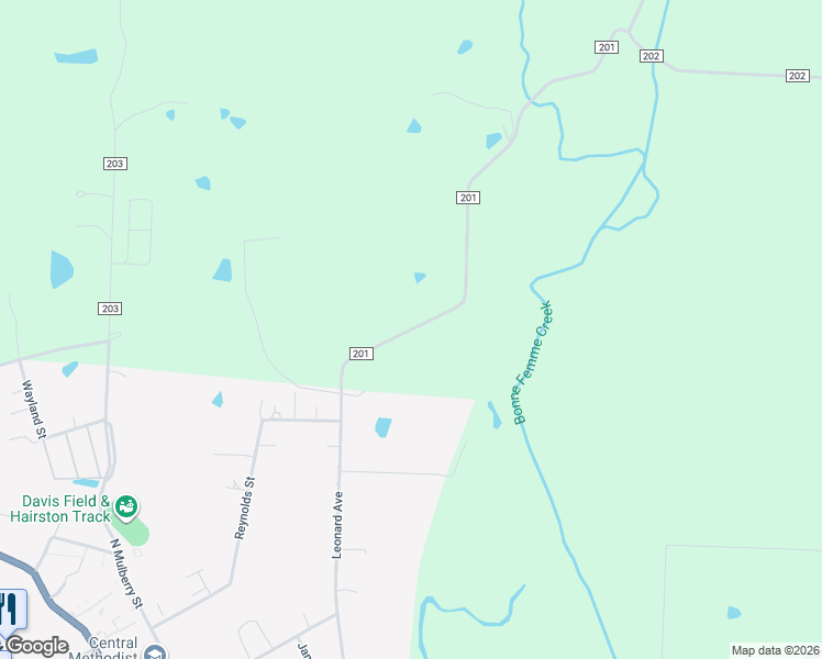 map of restaurants, bars, coffee shops, grocery stores, and more near County Road 201 in Fayette