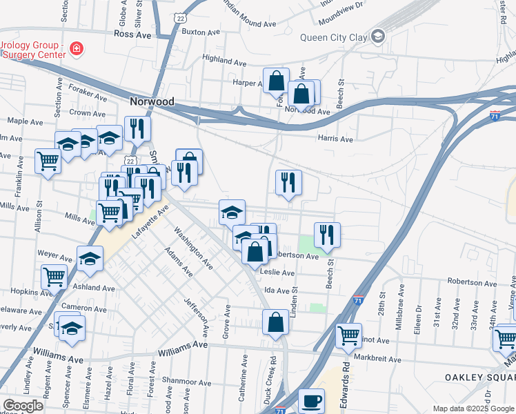map of restaurants, bars, coffee shops, grocery stores, and more near 2378 Park Avenue in Cincinnati