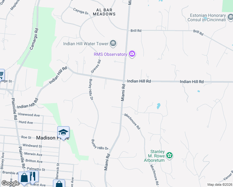 map of restaurants, bars, coffee shops, grocery stores, and more near 4925 Miami Road in Cincinnati