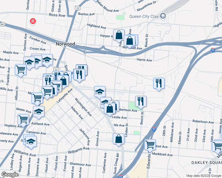 map of restaurants, bars, coffee shops, grocery stores, and more near 2403 Park Avenue in Cincinnati