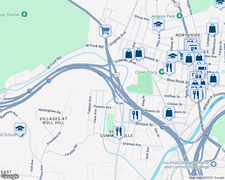 map of restaurants, bars, coffee shops, grocery stores, and more near 3947 Herron Avenue in Cincinnati