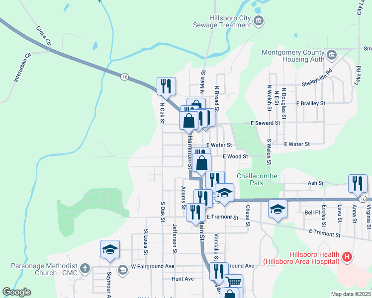 map of restaurants, bars, coffee shops, grocery stores, and more near 350 South Hamilton Street in Hillsboro