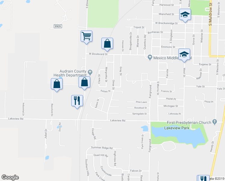 map of restaurants, bars, coffee shops, grocery stores, and more near 1522 Ashley Court in Mexico