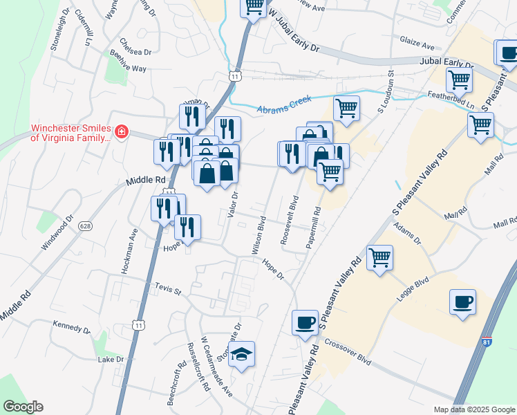 map of restaurants, bars, coffee shops, grocery stores, and more near 15 Jigsaw Place in Winchester