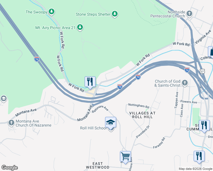 map of restaurants, bars, coffee shops, grocery stores, and more near 1909 West Fork Road in Cincinnati
