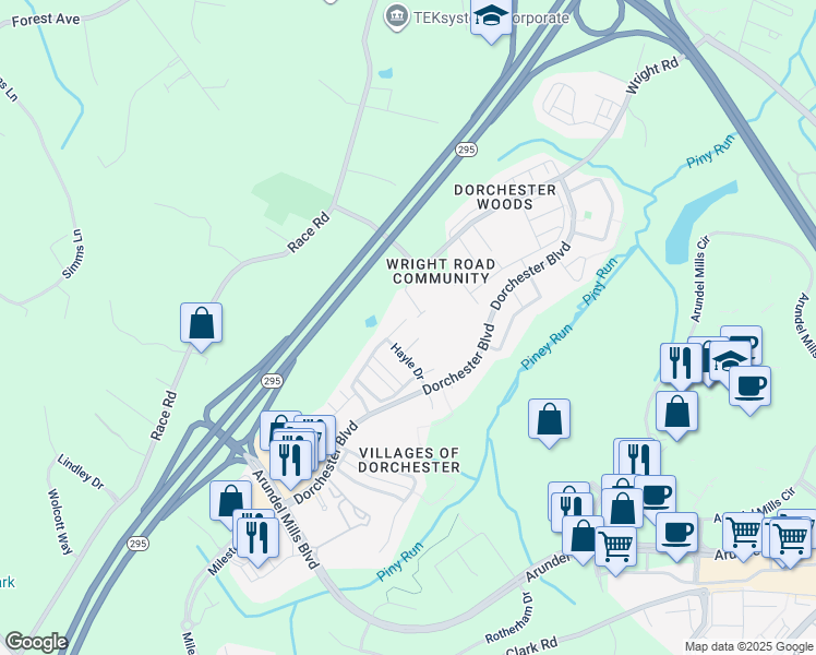 map of restaurants, bars, coffee shops, grocery stores, and more near 7533 Maidenhead Drive in Hanover