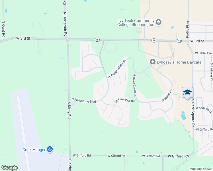 map of restaurants, bars, coffee shops, grocery stores, and more near 5717 West Monarch Court in Bloomington