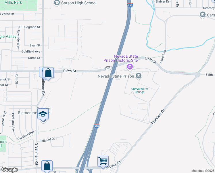map of restaurants, bars, coffee shops, grocery stores, and more near Carson City Deputy Sheriff Carl Howell Memorial Freeway in Carson City