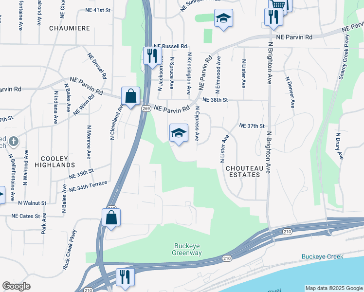 map of restaurants, bars, coffee shops, grocery stores, and more near 3701 North Jackson Avenue in Kansas City