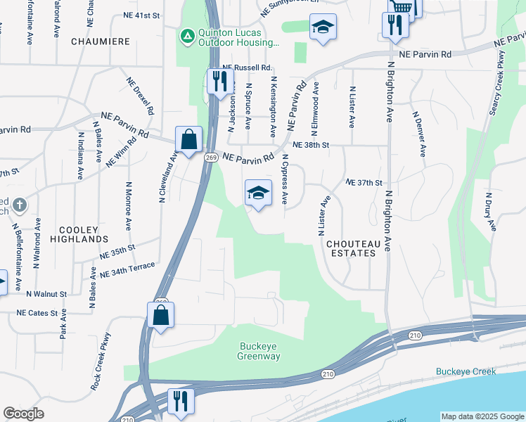 map of restaurants, bars, coffee shops, grocery stores, and more near 3701 North Jackson Avenue in Kansas City